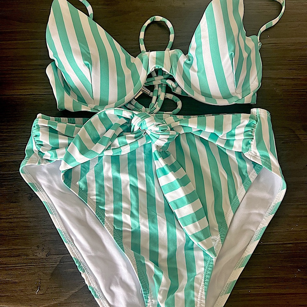 Kenny Flowers Green and White Striped Bikini